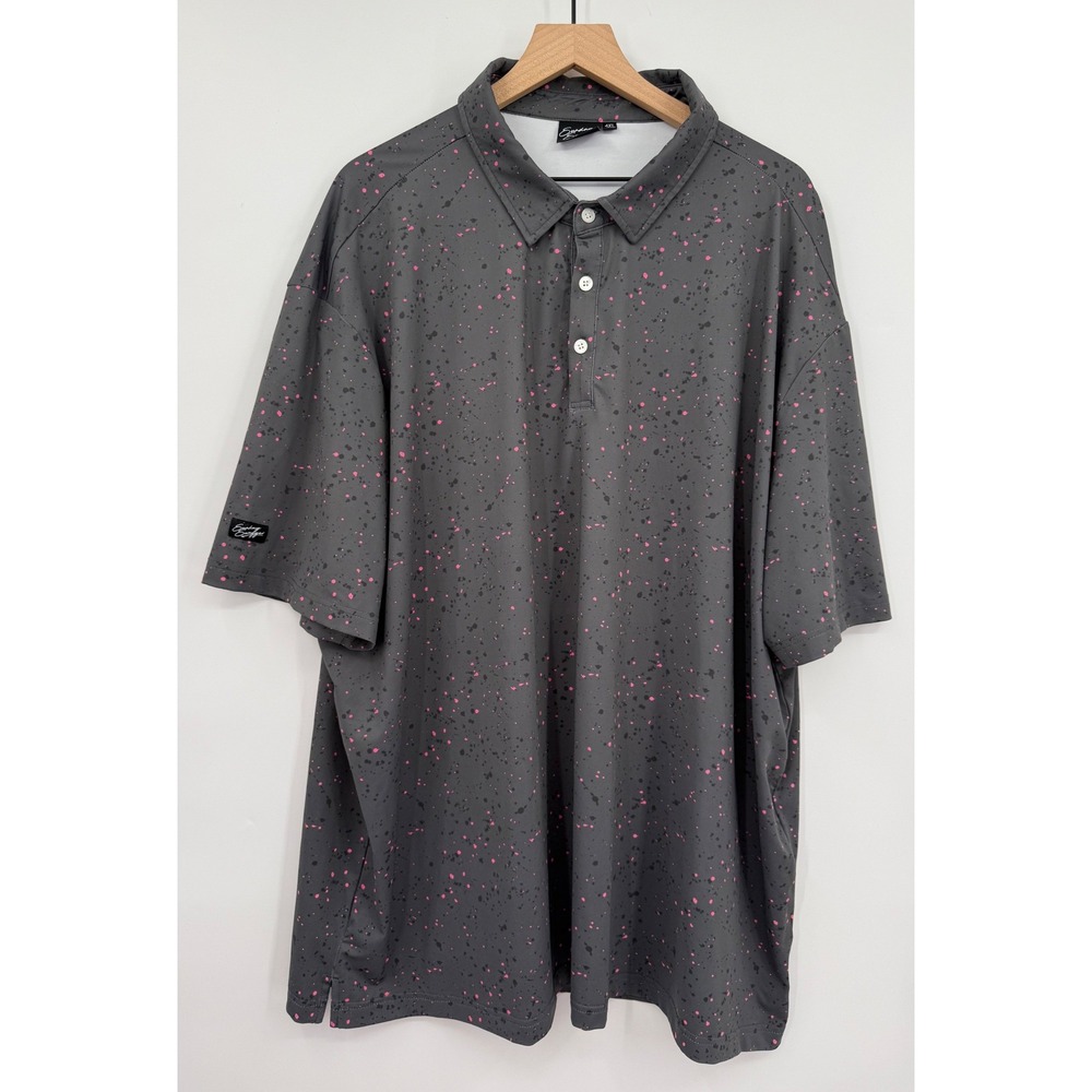 Sunday Swagger Polo Shirt Mens 4XL Grey Pink Paint Splatter Performance Golf